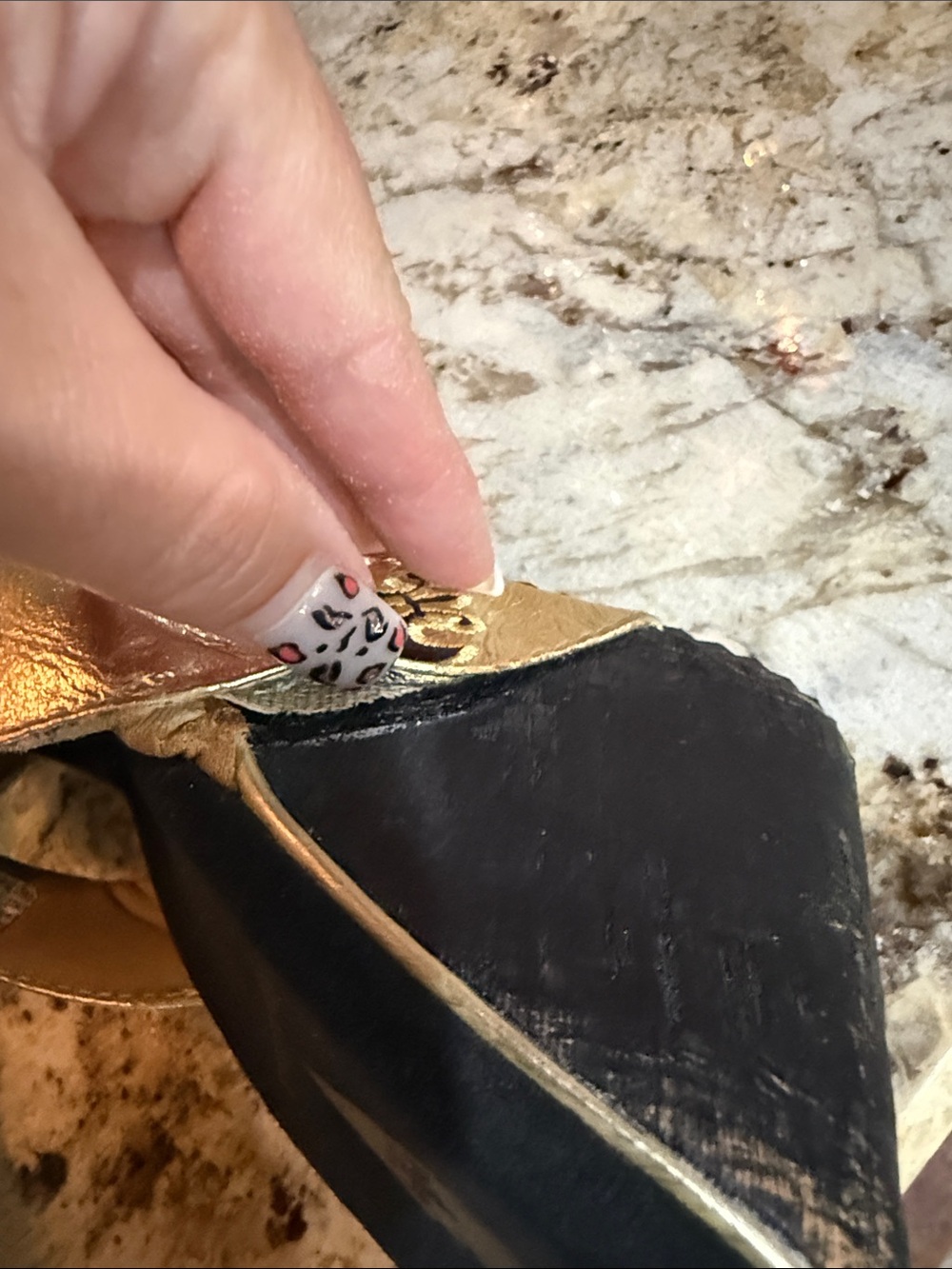 Volatile Gold Crisscross Wedge Slides with Fleur-de-Lis Accent - Picture 7 of 11